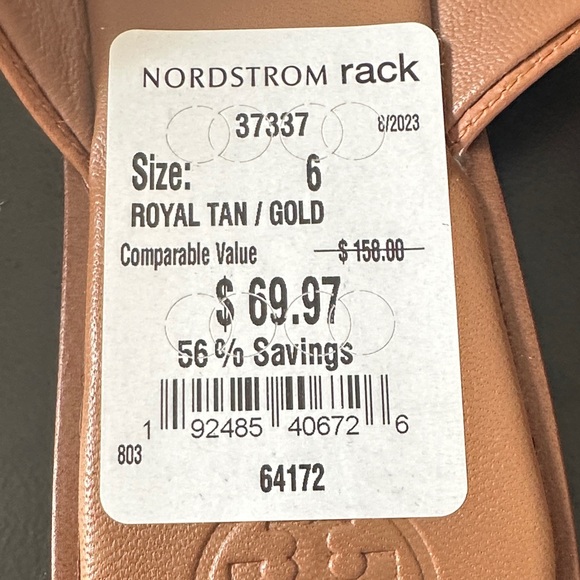 Tory Burch Tan Leather Thong Sandals with Gold Logo - Picture 2 of 4